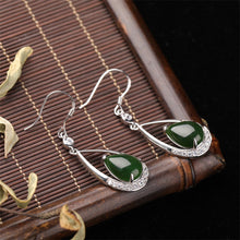 Natural Jade Earrings Nephrite Silver Zircon Earrings