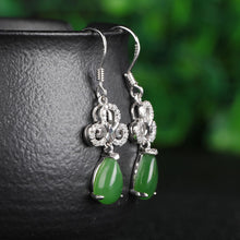 Natural Jade Earrings Nephrite Silver Zircon Earrings