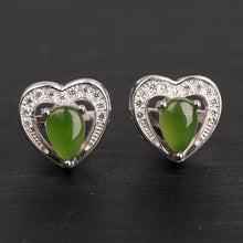 Natural Jade Earrings Nephrite Silver Zircon Earrings