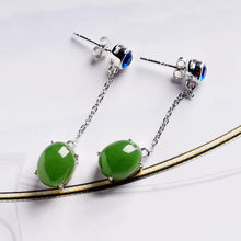 Natural Jade Earrings Nephrite Silver Zircon Earrings