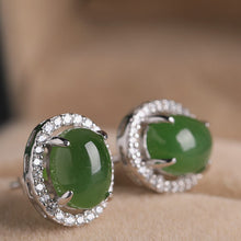 Natural Jade Earrings Nephrite Silver Zircon Earrings
