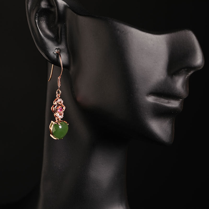 Natural Jade Earrings Nephrite Silver Zircon Earrings