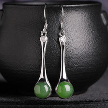 Natural Jade Earrings Nephrite Silver Zircon Earrings