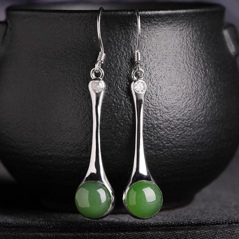 Natural Jade Earrings Nephrite Silver Zircon Earrings