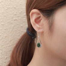 Natural Jade Earrings Nephrite Silver Zircon Earrings