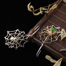 Natural Jade Earrings Nephrite Silver Spider Earrings