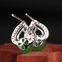 Natural Jade Earrings Nephrite Silver Zircon Earrings