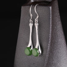 Natural Jade Earrings Nephrite Silver Zircon Earrings