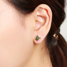 Natural Jade Earrings Nephrite Silver Zircon Earrings