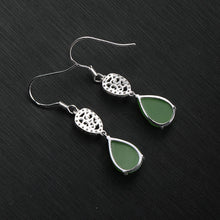 Natural Jade Earrings Nephrite Silver Zircon Earrings