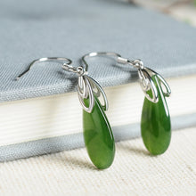 Natural Jade Earrings Nephrite Silver Earrings