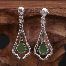 Natural Jade Earrings Nephrite Silver Zircon Earrings