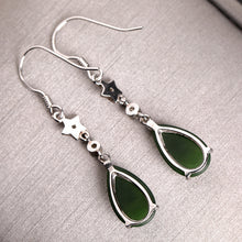 Natural Jade Earrings Nephrite Silver Zircon Earrings
