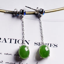 Natural Jade Earrings Nephrite Silver Zircon Earrings