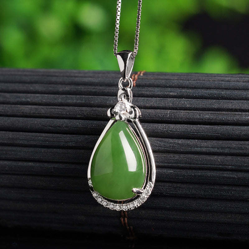 Natural Jade Pendant Nephrite Silver Zircon Pendant ZPT171 – Jade