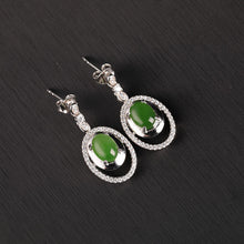 Natural Jade Earrings Nephrite Silver Zircon Earrings
