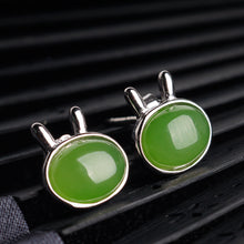 Natural Jade Earrings Nephrite Silver Zircon Earrings