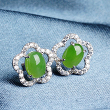 Natural Jade Earrings Nephrite Silver Zircon Earrings