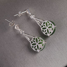 Natural Jade Earrings Nephrite Silver Zircon Earrings