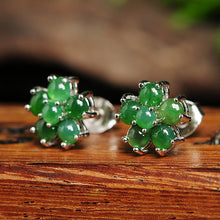 Natural jade earrings jadeite silver flower earrings