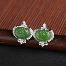 Natural Jade Earrings Nephrite Silver Zircon Ruyi Earrings
