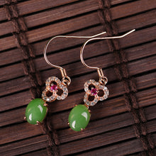 Natural Jade Earrings Nephrite Silver Zircon Earrings