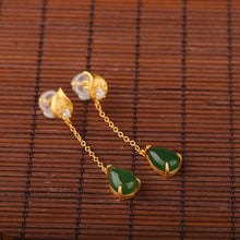 Natural Jade Earrings Nephrite Silver Earrings