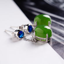 Natural Jade Earrings Nephrite Silver Zircon Earrings