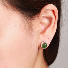 Natural Jade Earrings Nephrite Silver Zircon Earrings