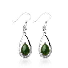 Natural Jade Earrings Nephrite Silver Zircon Earrings