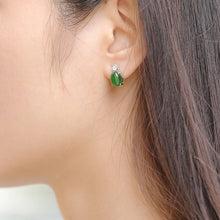 Natural Jade Earrings Nephrite Silver Zircon Earrings