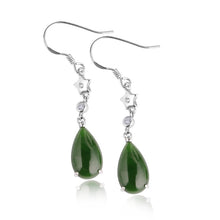 Natural Jade Earrings Nephrite Silver Zircon Earrings
