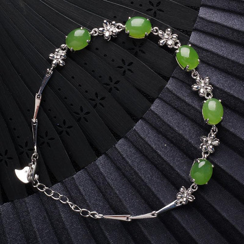 Natural Jade Bracelet Nephrite Silver Bracelet