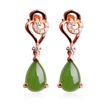 Natural Jade Earrings Nephrite Silver Zircon Earrings