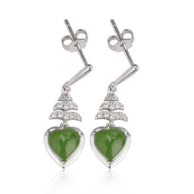 Natural Jade Earrings Nephrite Silver Zircon Earrings