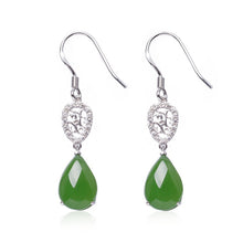 Natural Jade Earrings Nephrite Silver Zircon Earrings