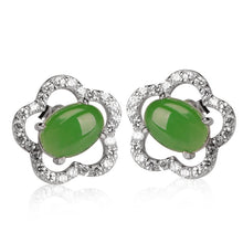 Natural Jade Earrings Nephrite Silver Zircon Earrings
