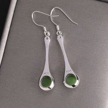 Natural Jade Earrings Nephrite Silver Zircon Earrings