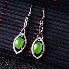 Natural Jade Earrings Nephrite Silver Zircon Earrings