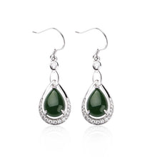 Natural Jade Earrings Nephrite Silver Zircon Earrings