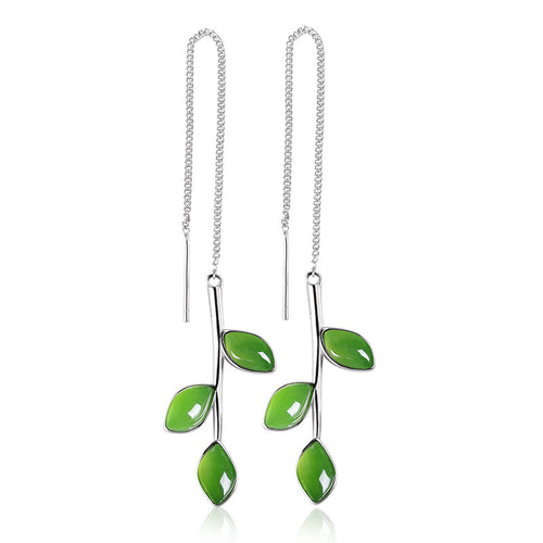 Natural Jade Earrings Nephrite Silver Earrings