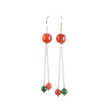 Natural Jade Earrings Nephrite Red Agate Silver Earrings
