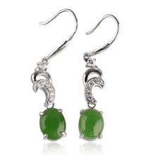 Natural Jade Earrings Nephrite Silver Zircon Earrings