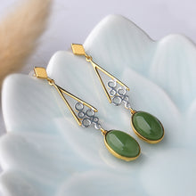 Natural Jade Earrings Nephrite Silver Zircon Earrings
