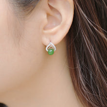 Natural Jade Earrings Nephrite Silver Zircon Earrings