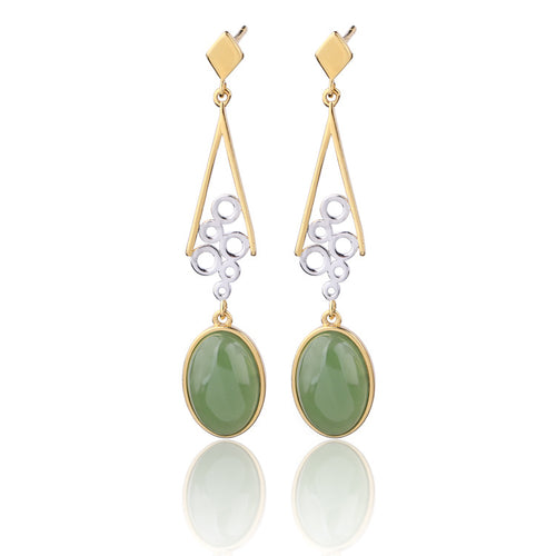 Natural Jade Earrings Nephrite Silver Zircon Earrings