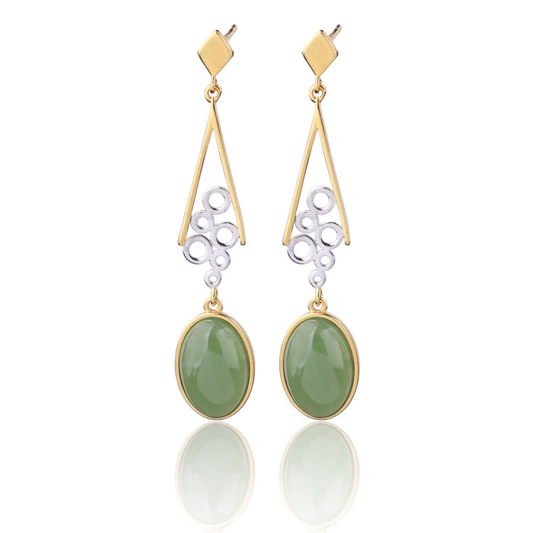 Natural Jade Earrings Nephrite Silver Zircon Earrings