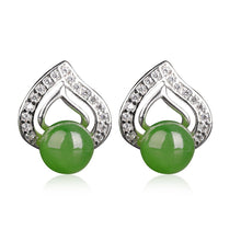 Natural Jade Earrings Nephrite Silver Zircon Earrings
