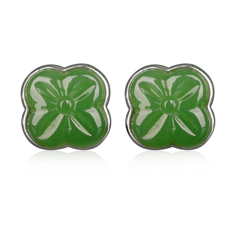 Natural Jade Earrings Nephrite Silver Earrings