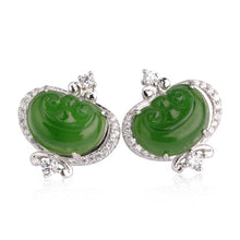 Natural Jade Earrings Nephrite Silver Zircon Ruyi Earrings
